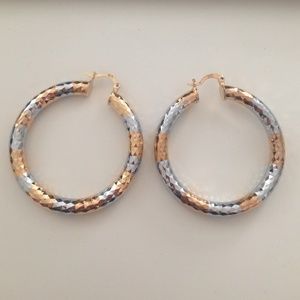 2 tone diamond cut 18k filled earring 50mm