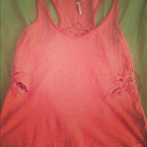 Free people coral pink tank with lace