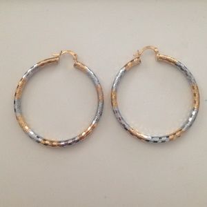 2 tone bling earring 18k gold&silver filled 50mm