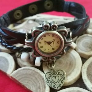 Nwot Leather wrap around watch with leaf charm