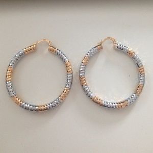 2 tone shiny earring 18k filled 50mm light weight