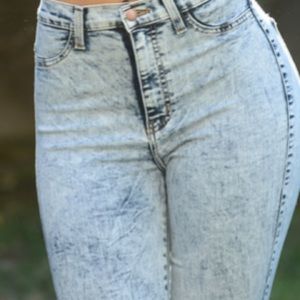 turquoise blue acid high waisted jeans