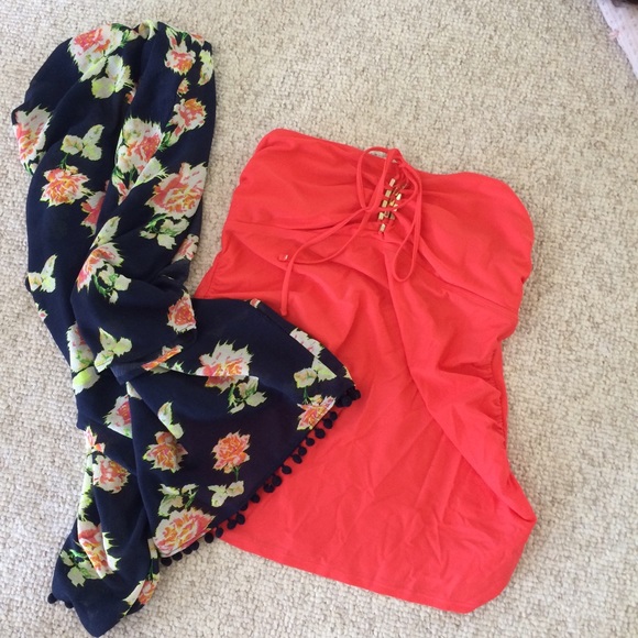 Coral maternity tankini swimsuit top