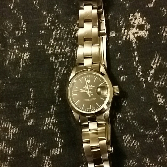 Stainless steel watch.