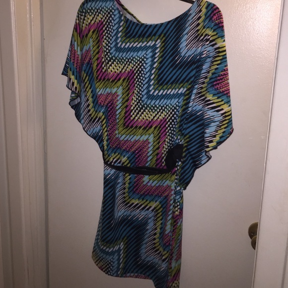 NWT Colorful party dress with black belt