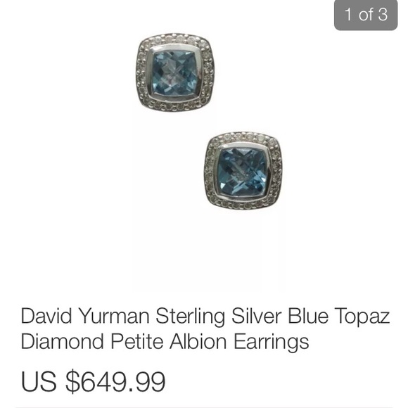 Diamond blue topaz albion Sterling stud earrings - Picture 4 of 4