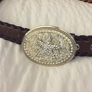 Swarovski Crystal Belt Buckle and Leather Belt