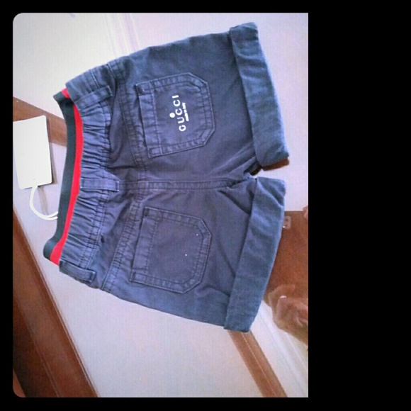 NWT Gucci Baby boys navy blue shorts red web waist