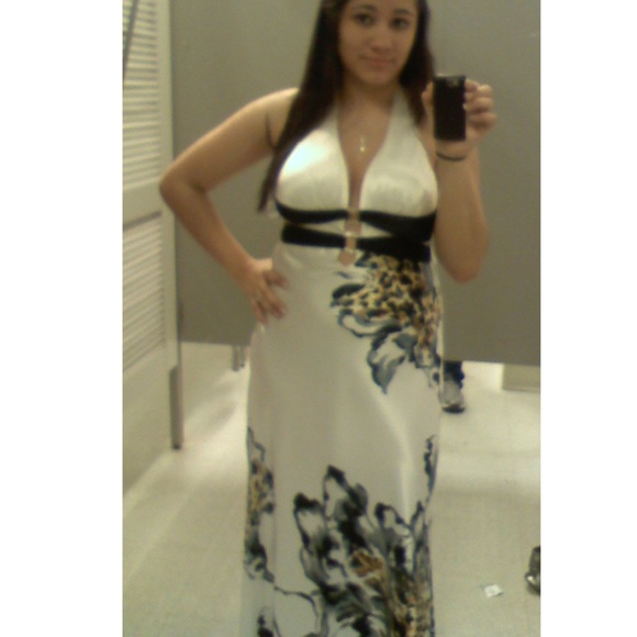 White, Black, and Gold Formal Dress