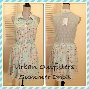 Mint Green Chiffon Floral Dress with lace back