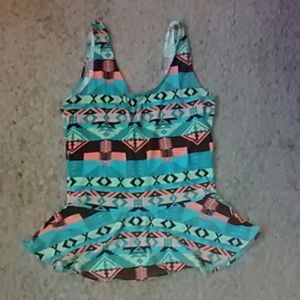 Turquoise Aztec peplum top