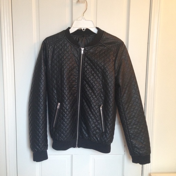 Leather quilted bomber jacket