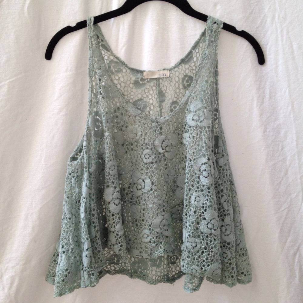 Mint green floral lace flowy tank top