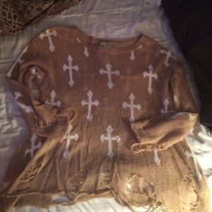Authentic wildfox beige tan sweater cross
