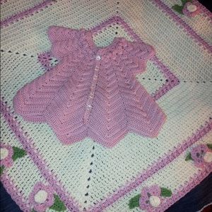 Hand crochet dress along with baby blanket sold