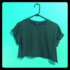 Grey boxy cuffed sleeves cropped top