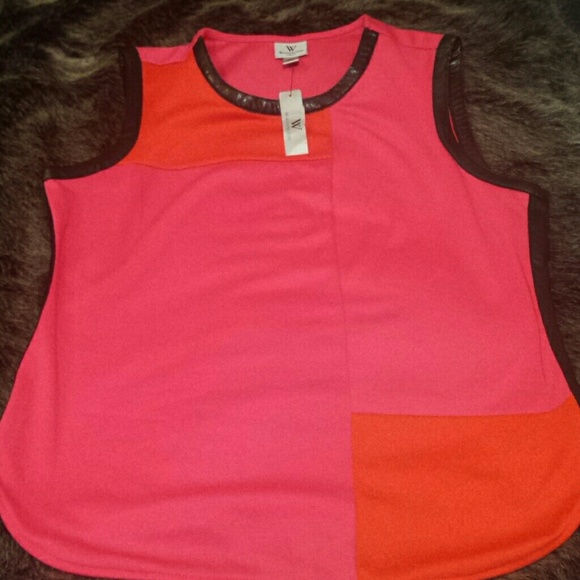 Worthington Faux Leather Trimmed ColorBlock Top XL - Picture 2 of 4