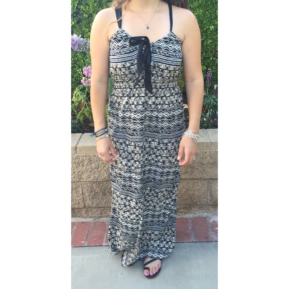Black and white patterned maxi dress
