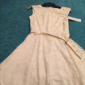 Ivory Flower Dress With Gold Belt