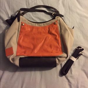 Canvas bag in beige/orange/brown
