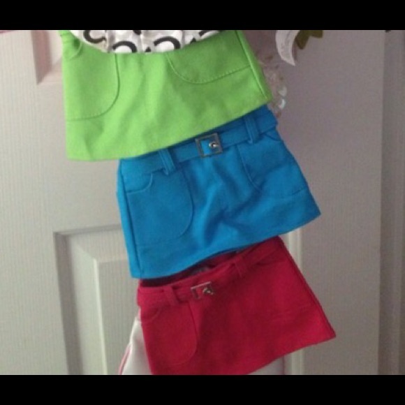 3 denim small purses - red, green, blue