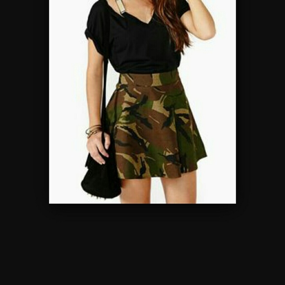 Army fatigue printed flare skirt