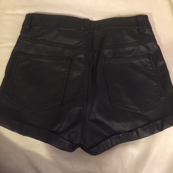 Black Faux Leather High Waisted Shorts - Picture 2 of 3