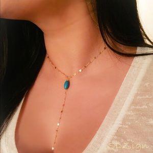 Turquoise & Gold Y Necklace