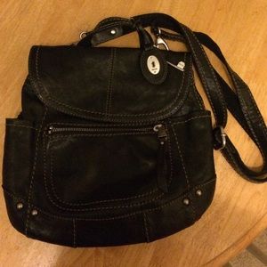 Black Fossil cross body with flap closure