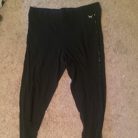 Vs pink tuxedo leggings with sequin line