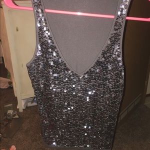 Miss me sparkly sequined charcoal tank top