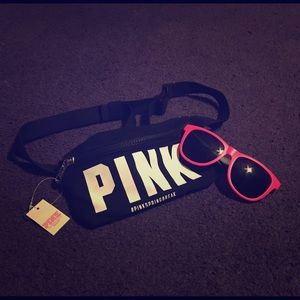 Pink Victoria secret fanny pack and sunglasses duo
