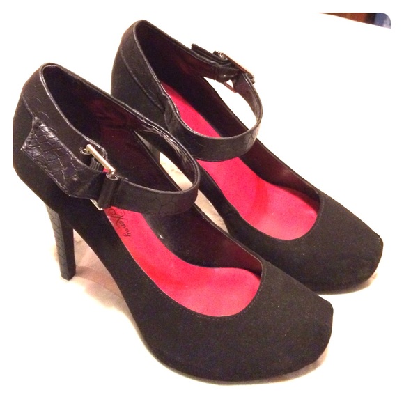 Black suede strap heels