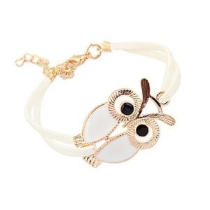 White Faux Leather Owl Charm Bracelet