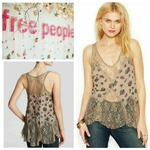 Free People Floral Lace Inset Tank