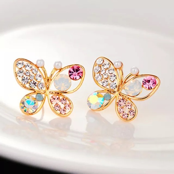 Jewelry - Butterfly Multi Colored Crystal Earrings