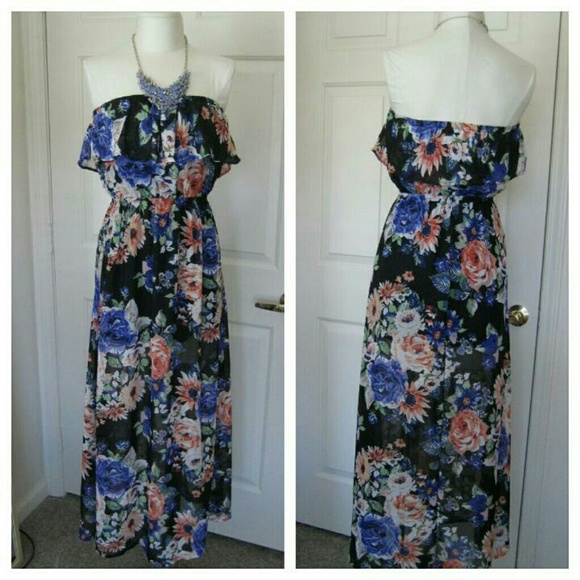 F21 Chiffon Ruffle Top Maxi Dress