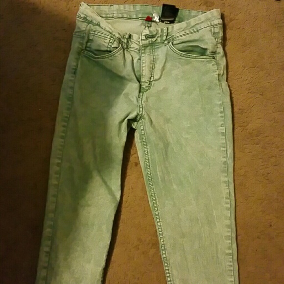 Green acid wash jeans.
