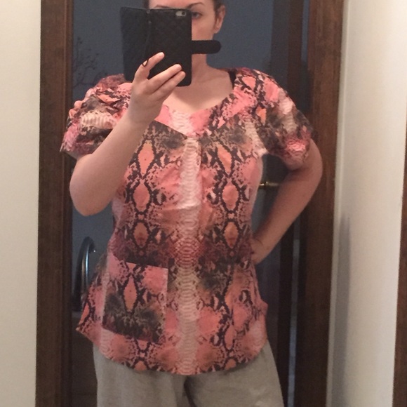 Pink Snakeskin pattern scrub top, nursing uniform