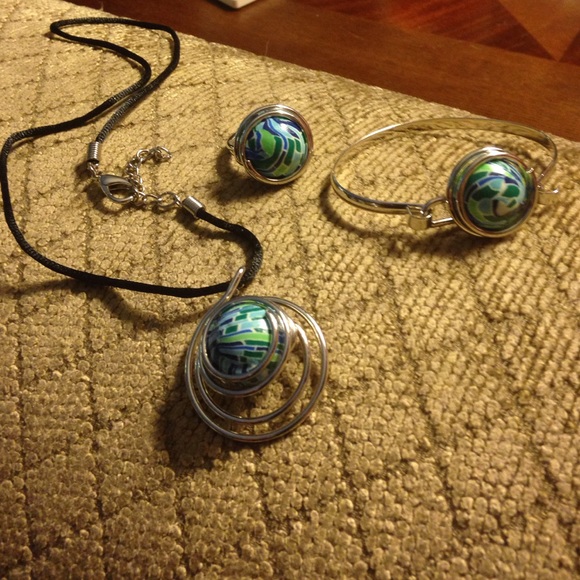 Spiral Clay Ring Necklace and Bracelet  EarringSet