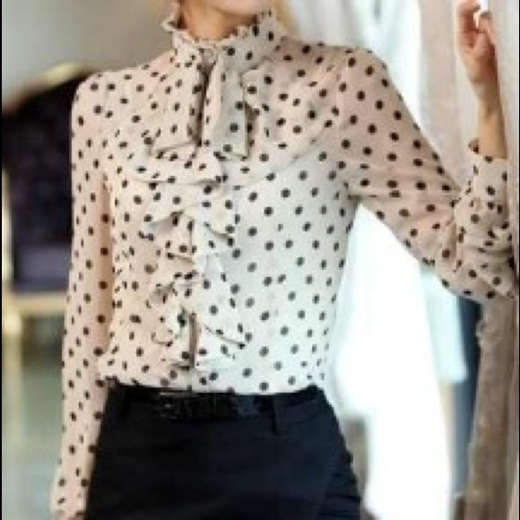 Office Band Collar Long Sleeve Chiffon Blouse