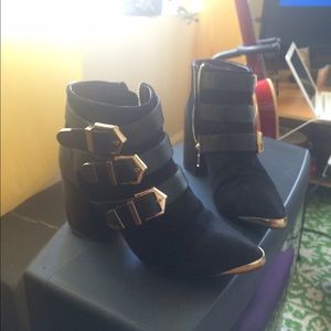 Black suede and leather booties