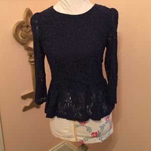 Navy blue lace peplum top