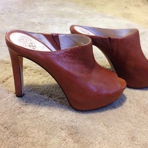 Vince Camuto tan mule heels worn once!!! Leather