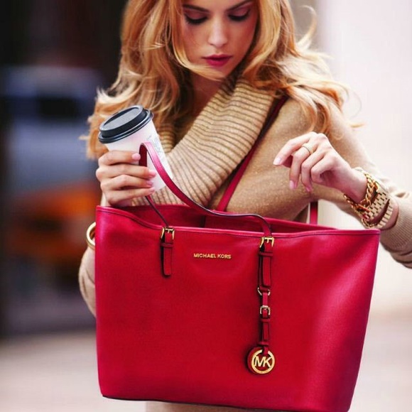 Red Michael Kors Jet Set Tote