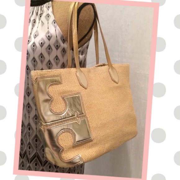 Tory Burch crochet tote and leather logo tote