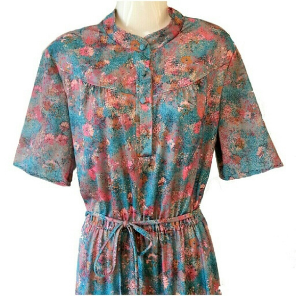 Vintage Dresses & Skirts - SOLD Vintage floral print sun dress blue pink