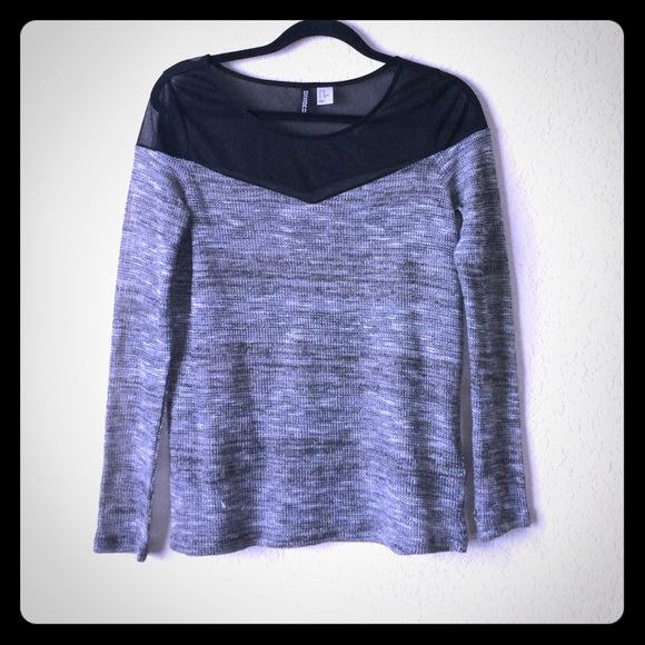 H&M Mixed Gray Sweater with Black Sheer Shoulder