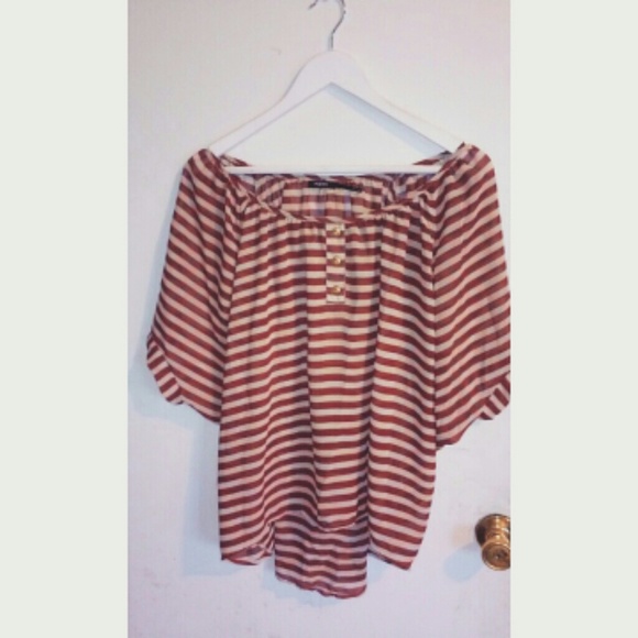 Striped Red and Creme high low Top