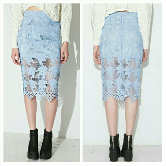 JOA powder blue lace pencil skirt